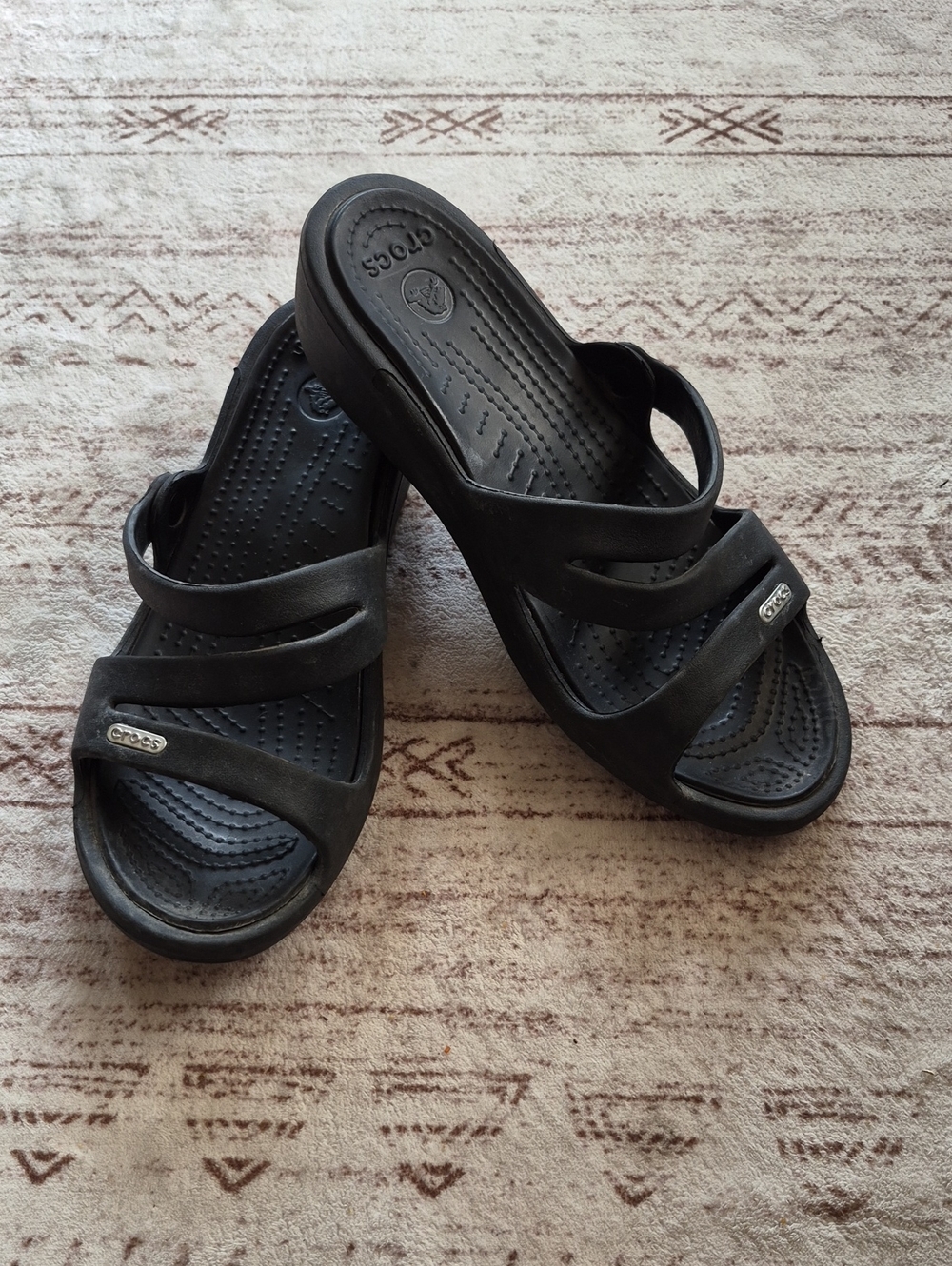 CROCS Women's Black Double-Strap Slide Sandals